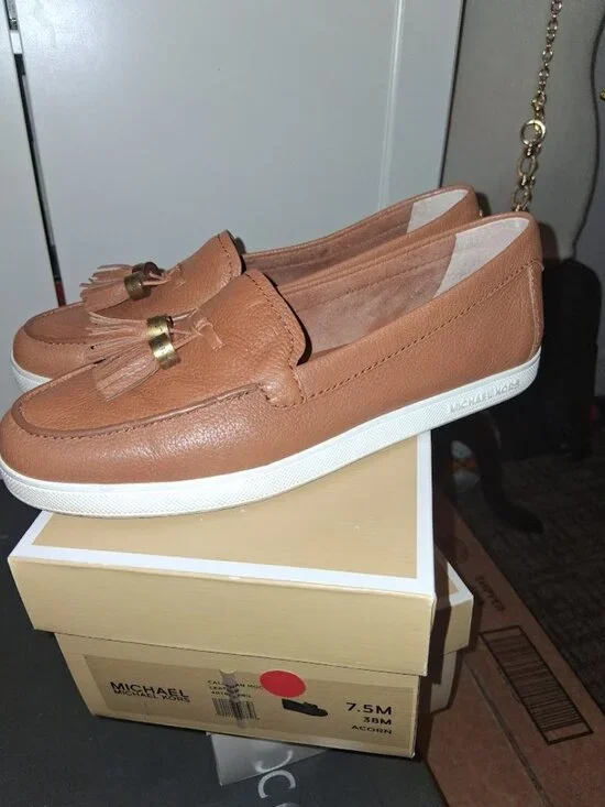 Michael Kors Women's Leather Callahan Moc Tassel Loafers Sz 7.5 Acorn - Picture 3 of 8